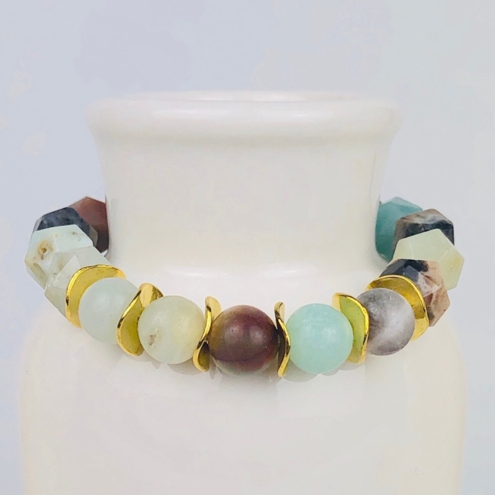 GEMSTONE | Amazonite Blue Gold Beaded Bracelet